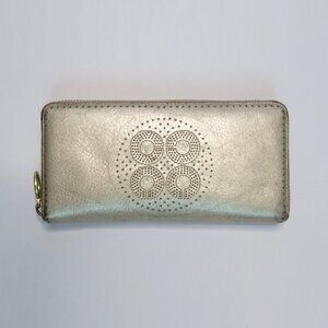 Coach 45515 Audrey Accordian Zip Large Leather Wallet Metallic Champagne Gold